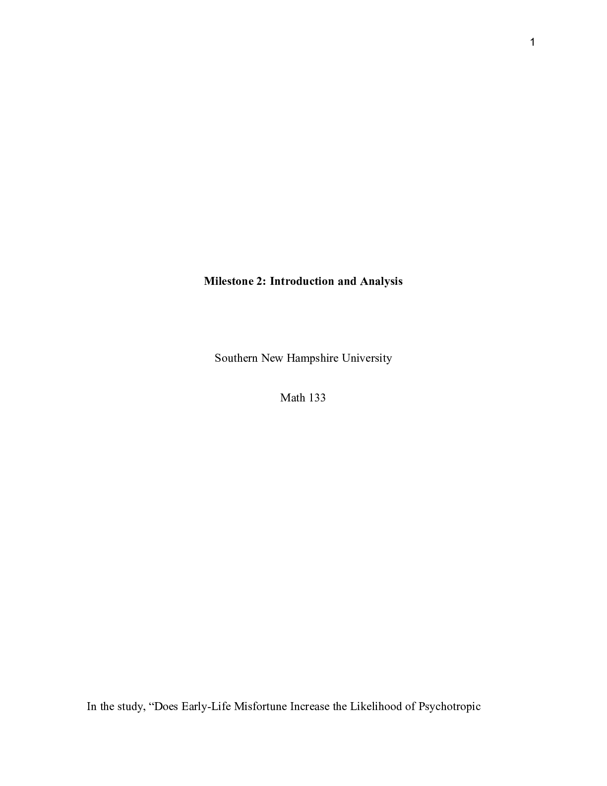 Preview image for Math 133 Milestone 2|    Milestone 2: Introduction and Analysis  Southern New Hampshir